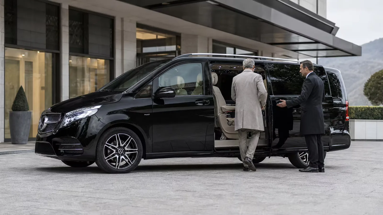Mercedes V-Class at a hotel entrance