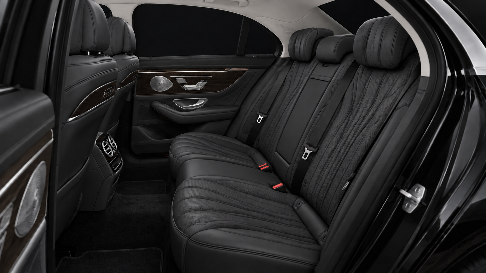 Mercedes-Benz S-Class — The dark leather rear cabin (interior visualisation)